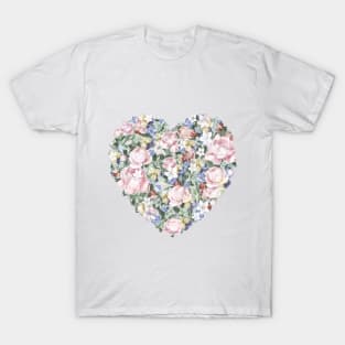 A botanical pattern with flowers, leaves, berries and dragonflies T-Shirt